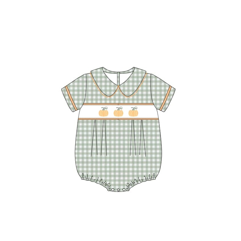 SR1709 pre-order boys Pumpkin green grid short sleeve Jumpsuit