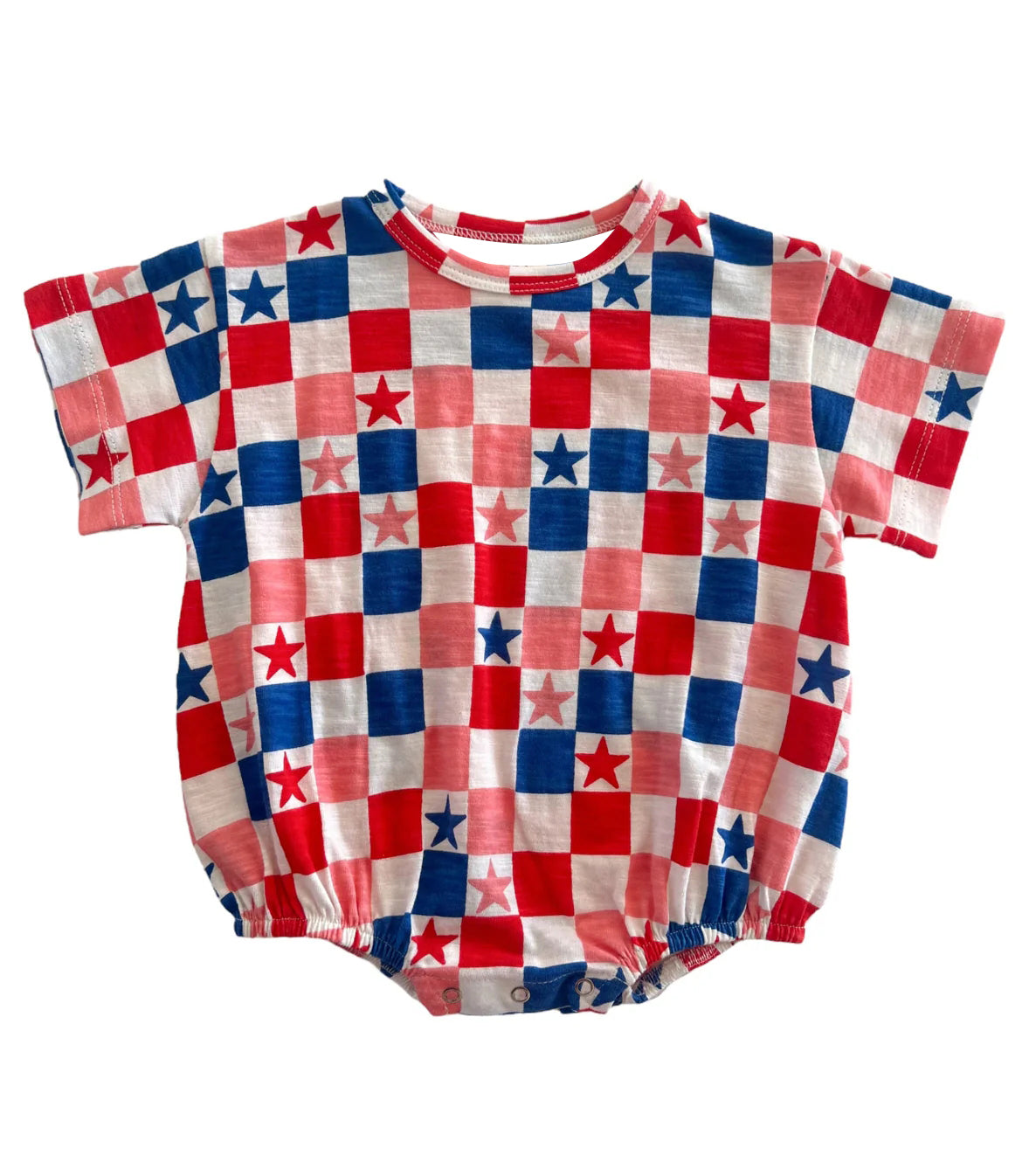 SR1734 pre-order baby girls clothes National Day Star Pink Blue Plaid Short Sleeve Jumpsuit