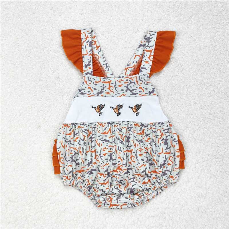 RTS NO MOQ（In Stock) SR1742 girl Embroidered duck flying Sleeve romper