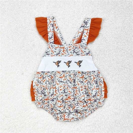 RTS NO MOQ（In Stock) SR1742 girl Embroidered duck flying Sleeve romper
