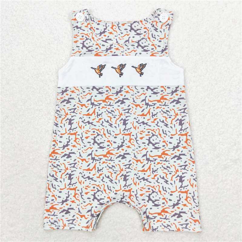 RTS NO MOQ（In Stock) Embroidered camouflage duck vest romper