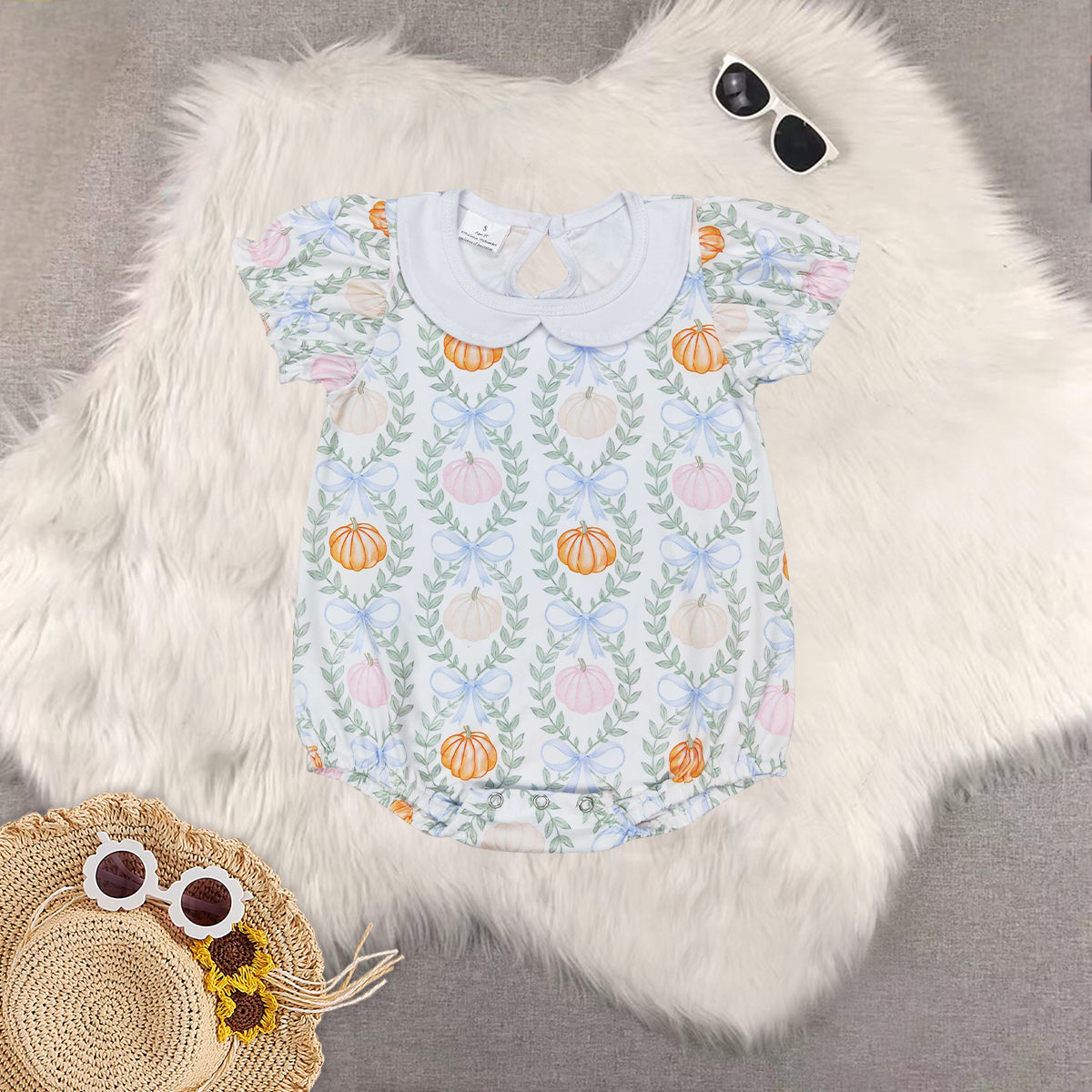 RTS NO MOQ Sibling baby girls clothes halloween pumpkin long-sleeved trousers suit & romper