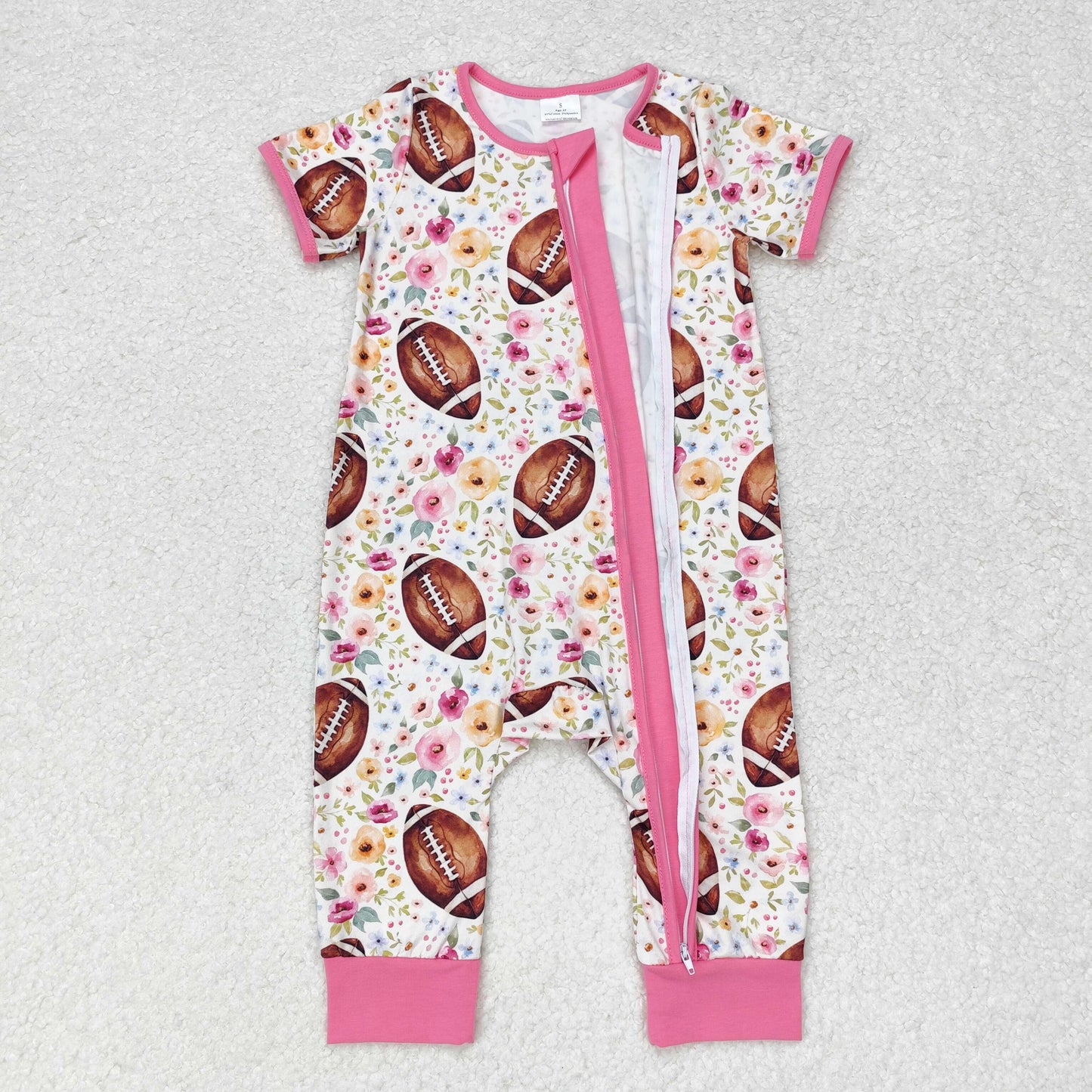 RTS no moq SR1872 Rugby Flower Zipper Short Sleeve Bodysuit