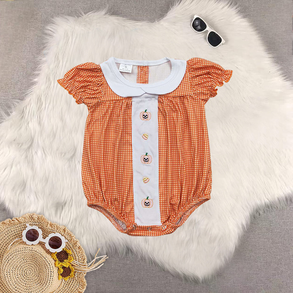 RTS Sibling Boys and girls Embroidered halloween pumpkin Short Sleeve dress rompers