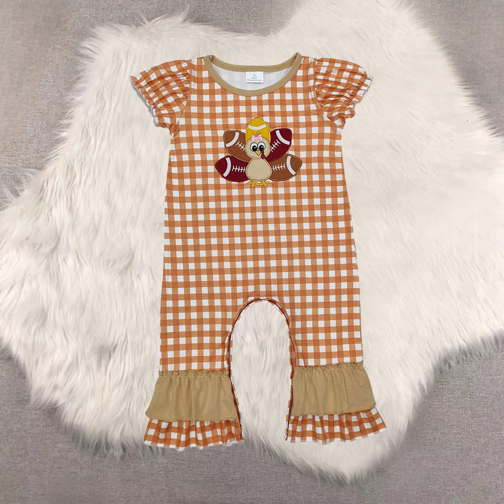 RTS NO MOQ Sibling baby Girls boy Clothes embroidery thanksgiving day turkey short sleeve rompers