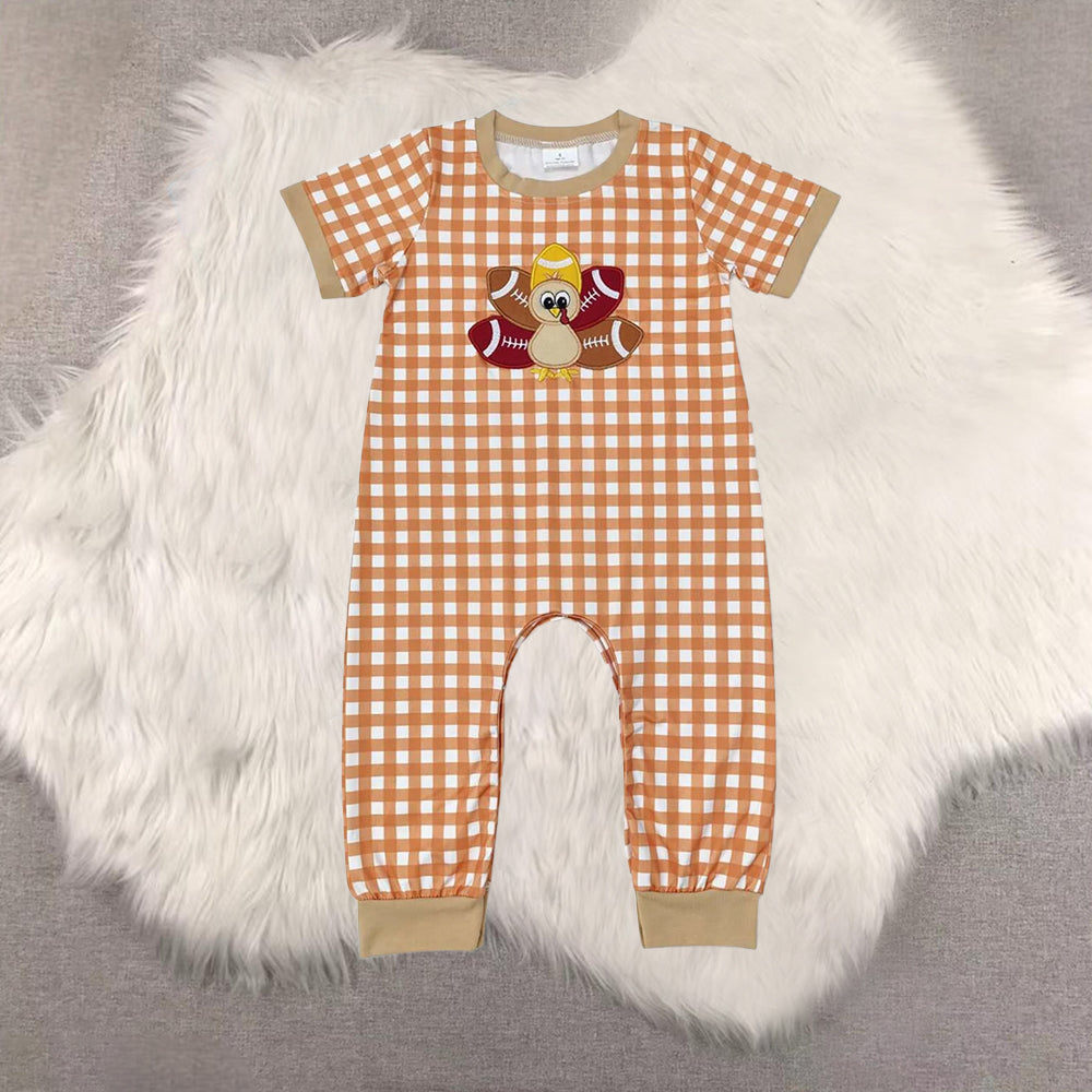 RTS NO MOQ Sibling baby Girls boy Clothes embroidery thanksgiving day turkey short sleeve rompers