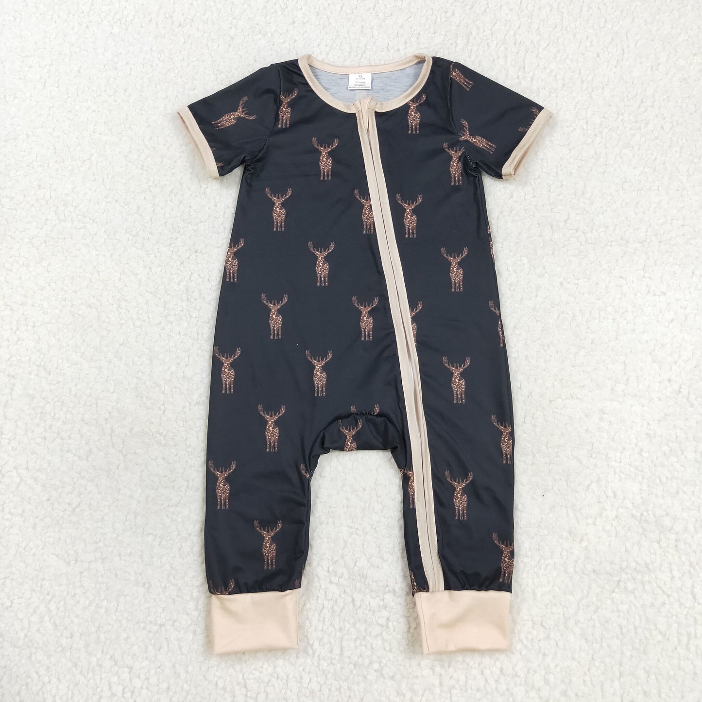 RTS NO MOQ（In Stock) SR1896 Modal Deer Brown Black Zipper Short Sleeve Bodysuit