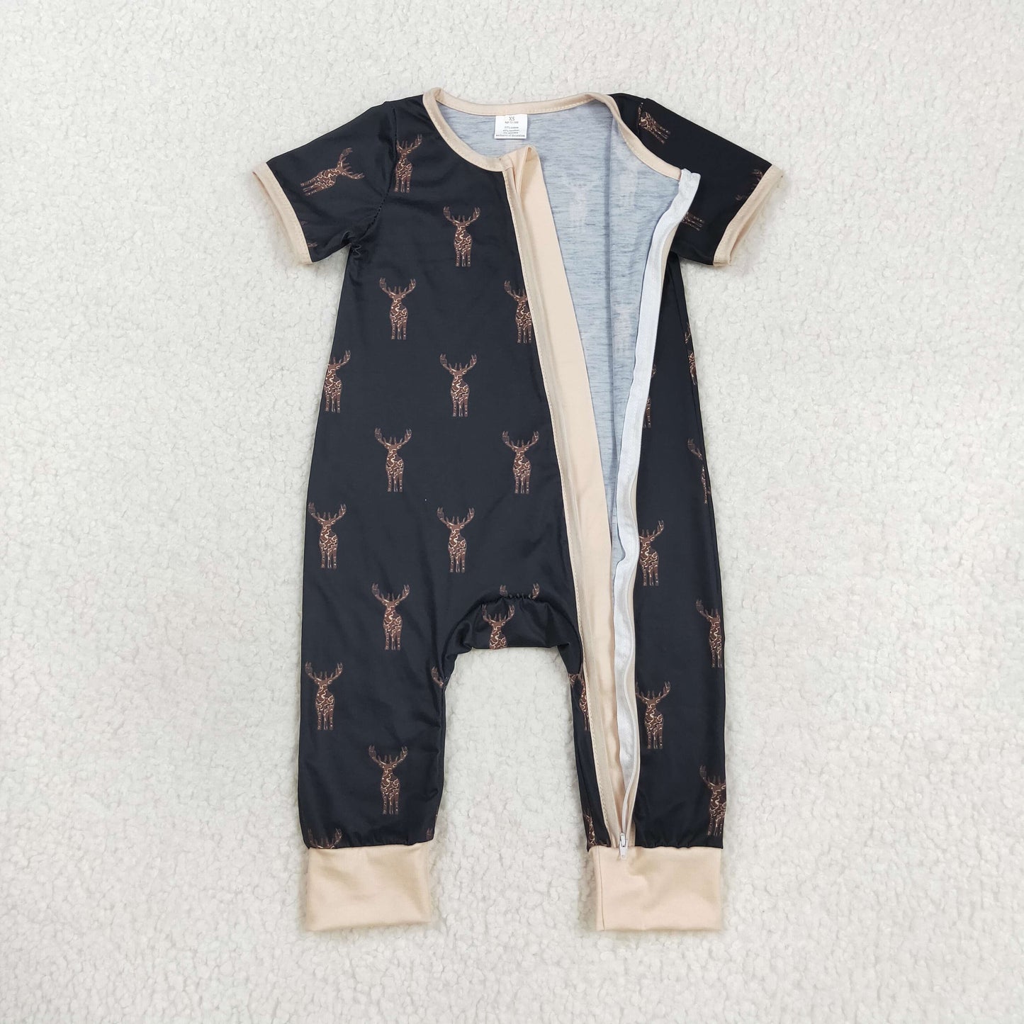 RTS NO MOQ（In Stock) SR1896 Modal Deer Brown Black Zipper Short Sleeve Bodysuit