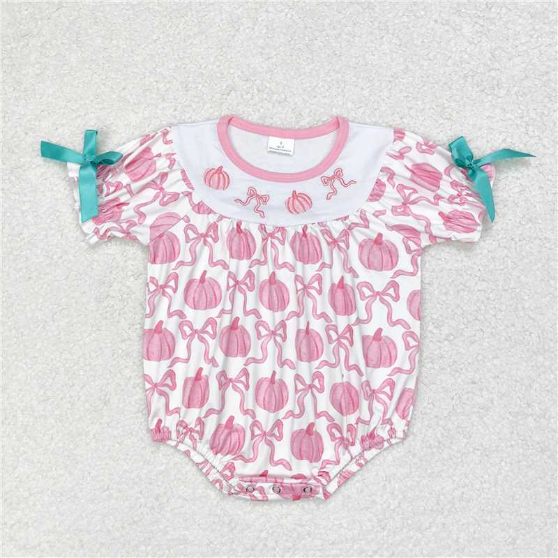 RTS NO MOQ Sibling Baby girls clothes halloween pumpkin short sleeve rompers and jumpsuit