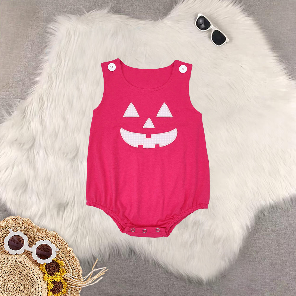 RTS NO MOQ Sibling Baby boy girl clothes Embroidered Pumpkin Smiley Face Blue & Orange*Pink Short Romper