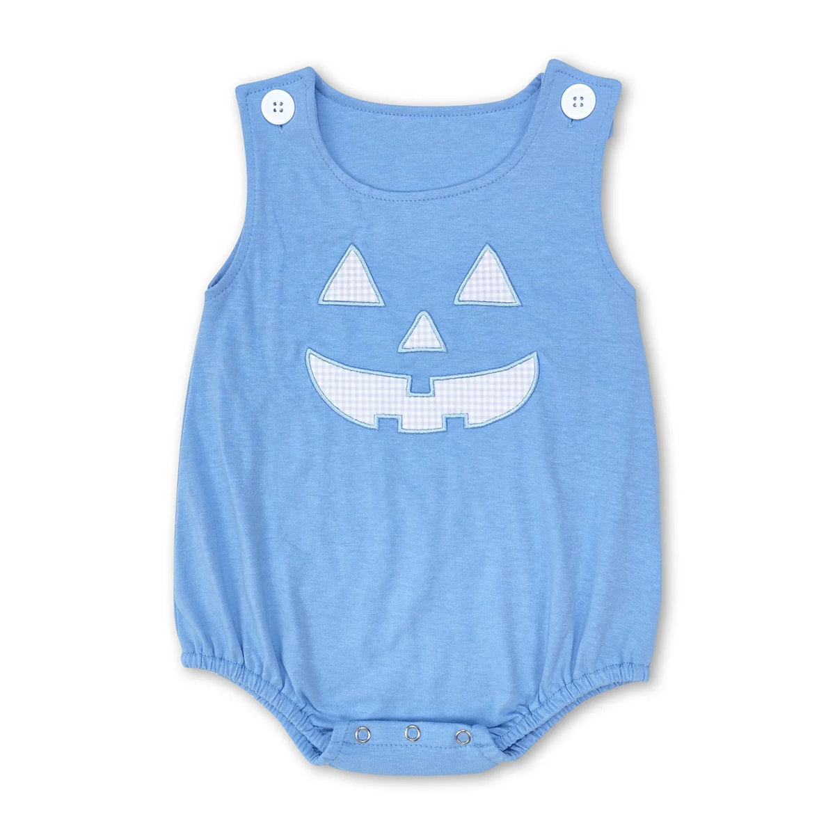 RTS NO MOQ Sibling baby girl boys clothes Embroidered Pumpkin Face Button Sleeveless romper and tops