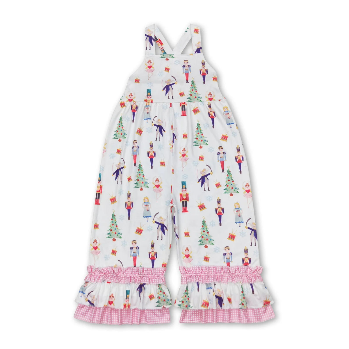 RTS NO MOQ Sibling milk silk Baby Girls Sleeveless Bell Bottom Christmas Jumpsuits Overall