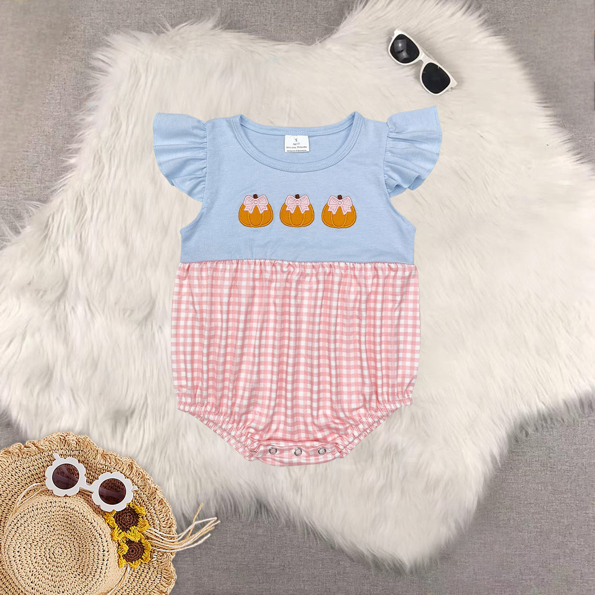 RTS Sibling Boys and girls Embroidered halloween pumpkin Short Sleeve dress rompers top