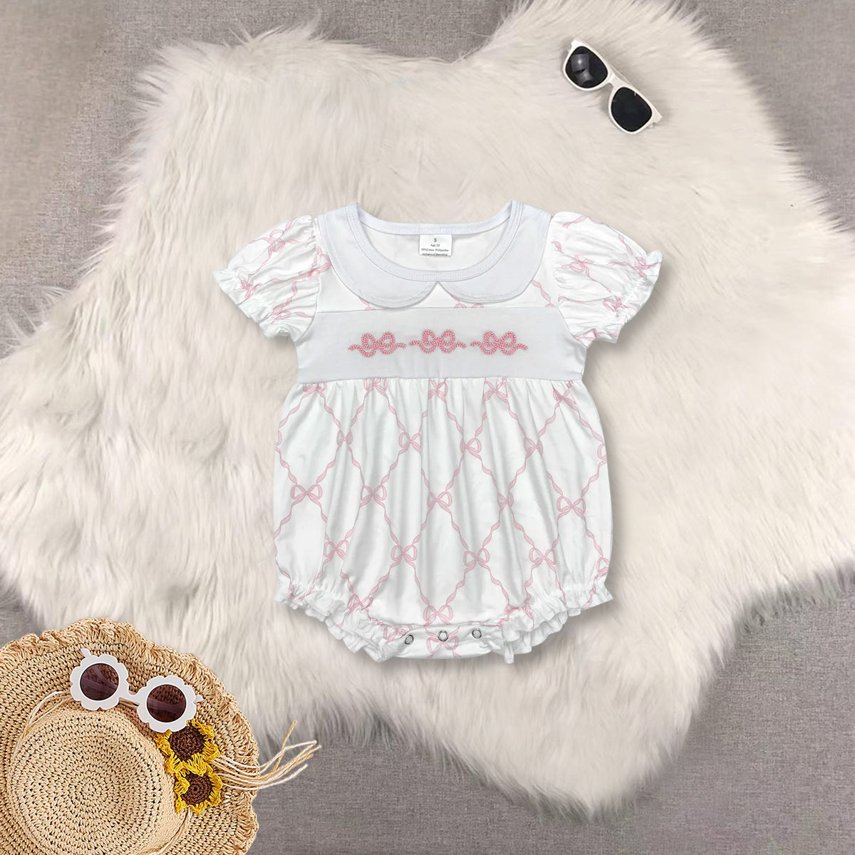 RTS Sibling baby girls clothes embroidery short Sleeve rompers