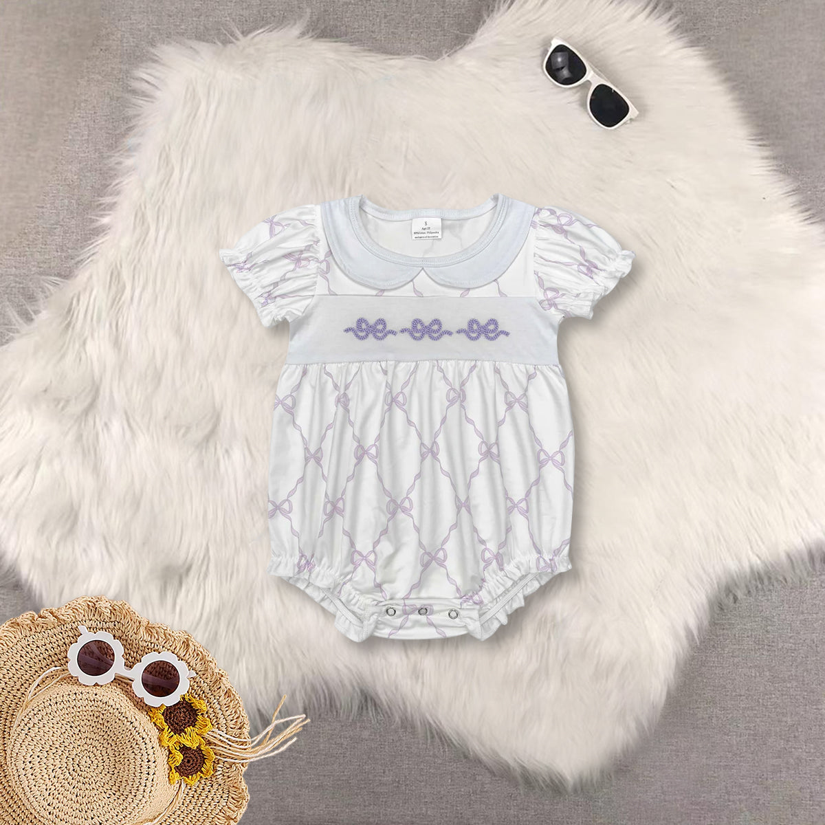 RTS Sibling baby girls clothes embroidery short Sleeve rompers