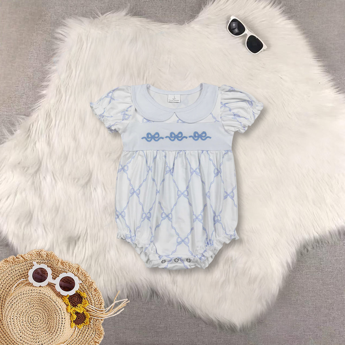 RTS Sibling baby girls clothes embroidery short Sleeve rompers