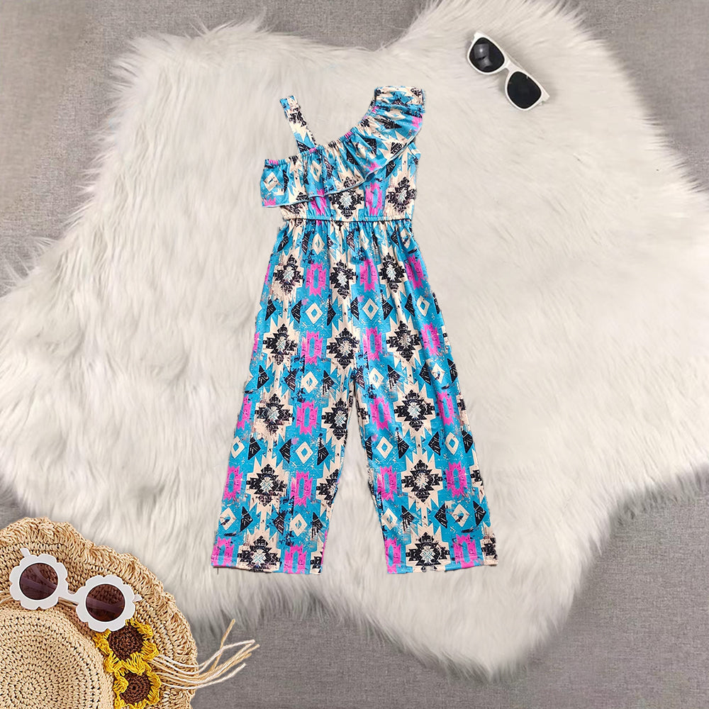 RTS NO MOQ Sibling baby Girls geometric short sleeve dress and jumpsuit Clothes