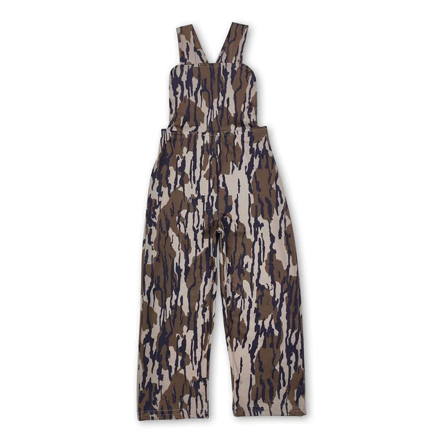 RTS NO MOQ Sibling milk silk Baby Boys Dark Brown Camo Straps Jumpsuits