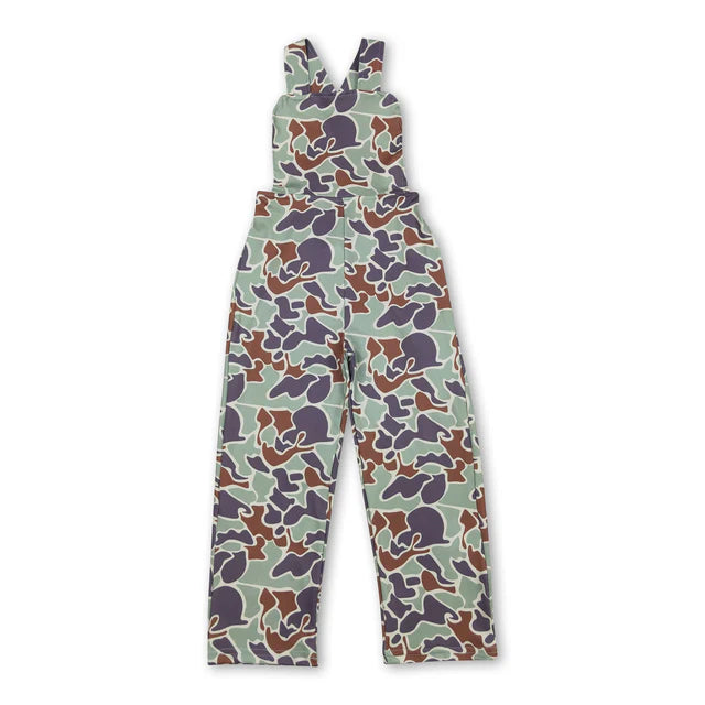 RTS NO MOQ Sibling milk silk Baby Boys Dark Brown Camo Straps Jumpsuits