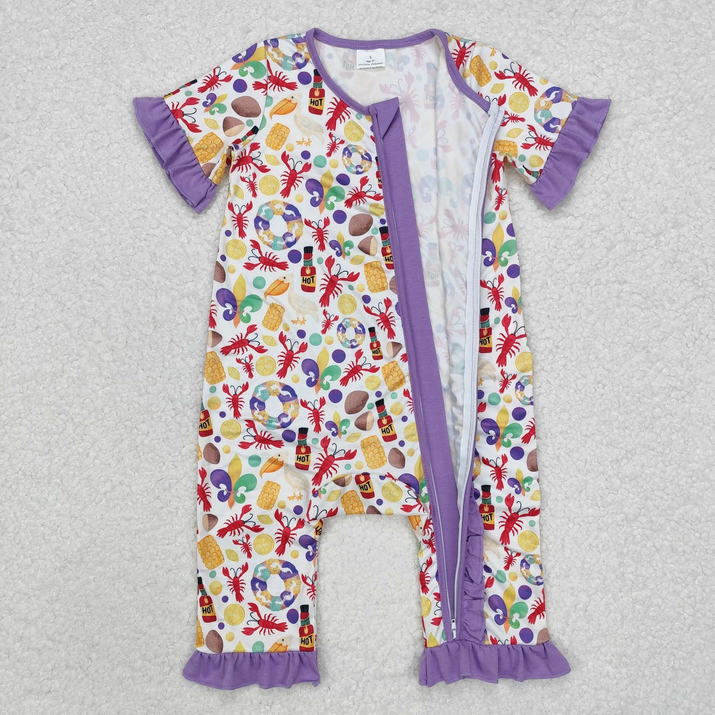 RTS NO MOQ Sibling baby Girls Boys clothes Mardi gras short sleeve rompers