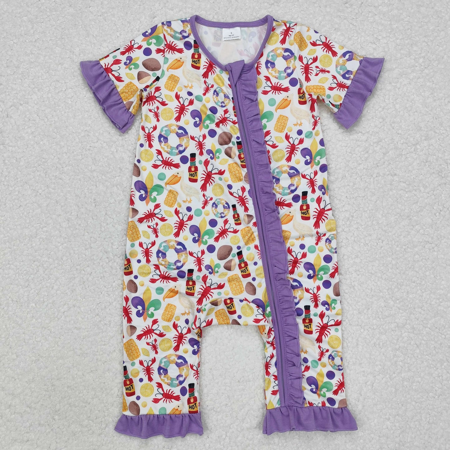 RTS NO MOQ Sibling baby Girls Boys clothes Mardi gras short sleeve rompers