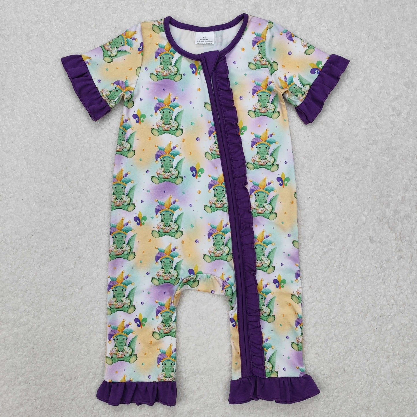 RTS NO MOQ Sibling baby Girls Boys clothes Mardi gras short sleeve rompers