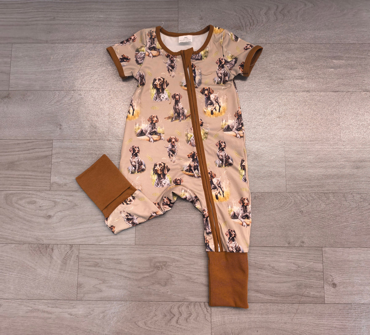 (Sample) No moq milk silk SR2079 Baby Boys Dog Print Zip Rompers Casual Outdoor Wear