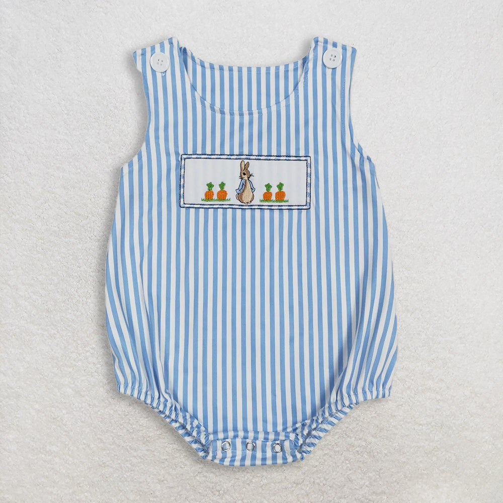 RTS NO MOQ Sibling Baby Boys Easter Clothing Set with Rabbit Embroidery Striped Shirt shorts sets Knee-Length dress Rompers