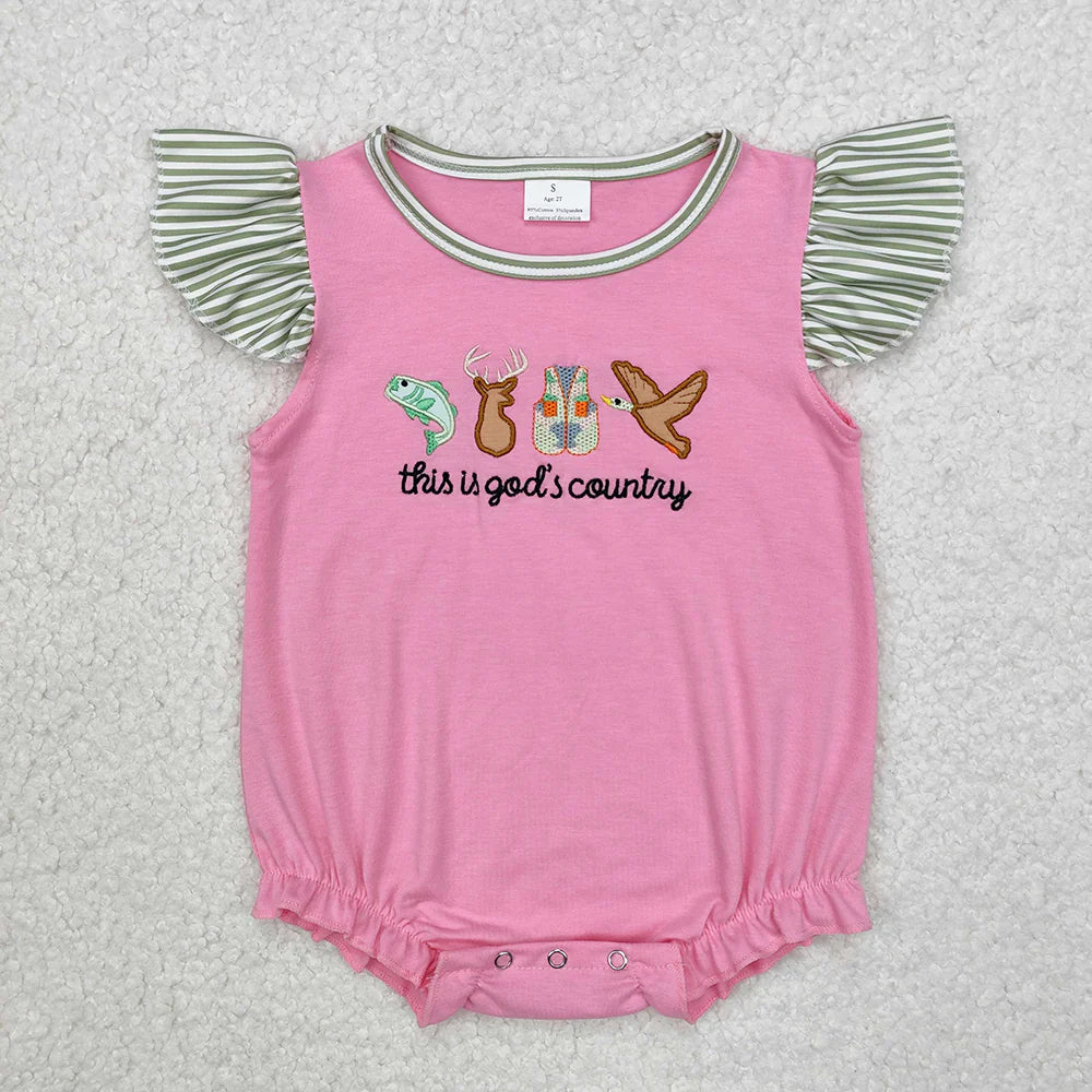 Best Sell RTS Baby Infant Girls God Country Flutter Sleeve Rompers Cute Outfit for Little Girls