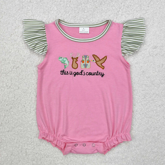 Best Sell RTS Baby Infant Girls God Country Flutter Sleeve Rompers Cute Outfit for Little Girls