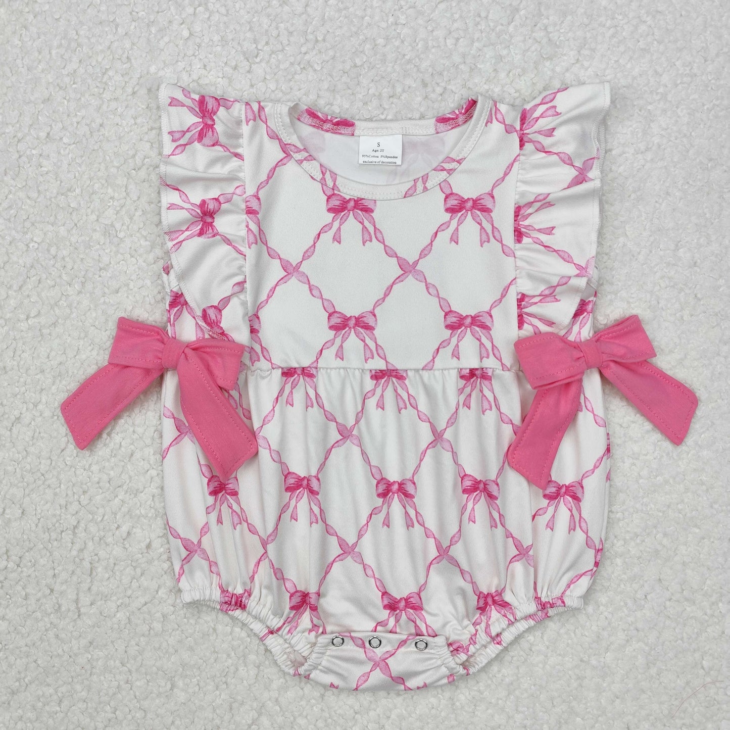 RTS NO MOQ Bow Pink short-sleeved shorts suit & and romper