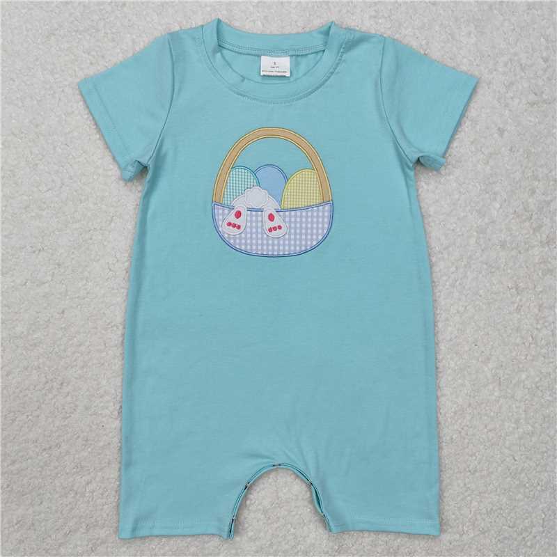 RTS NO MOQ Baby Boys Sibling Embroider Top Blue Summer Clothes Sets Rompers