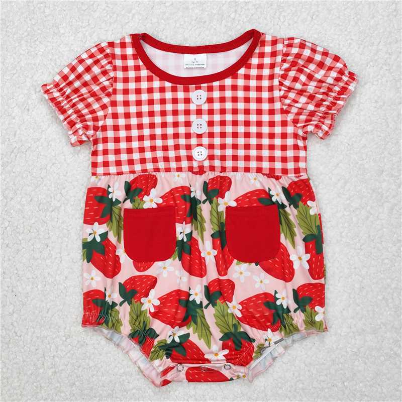 RTS NO MOQ Girls clothes strawberry short sleeve Clothes Sets dress romper