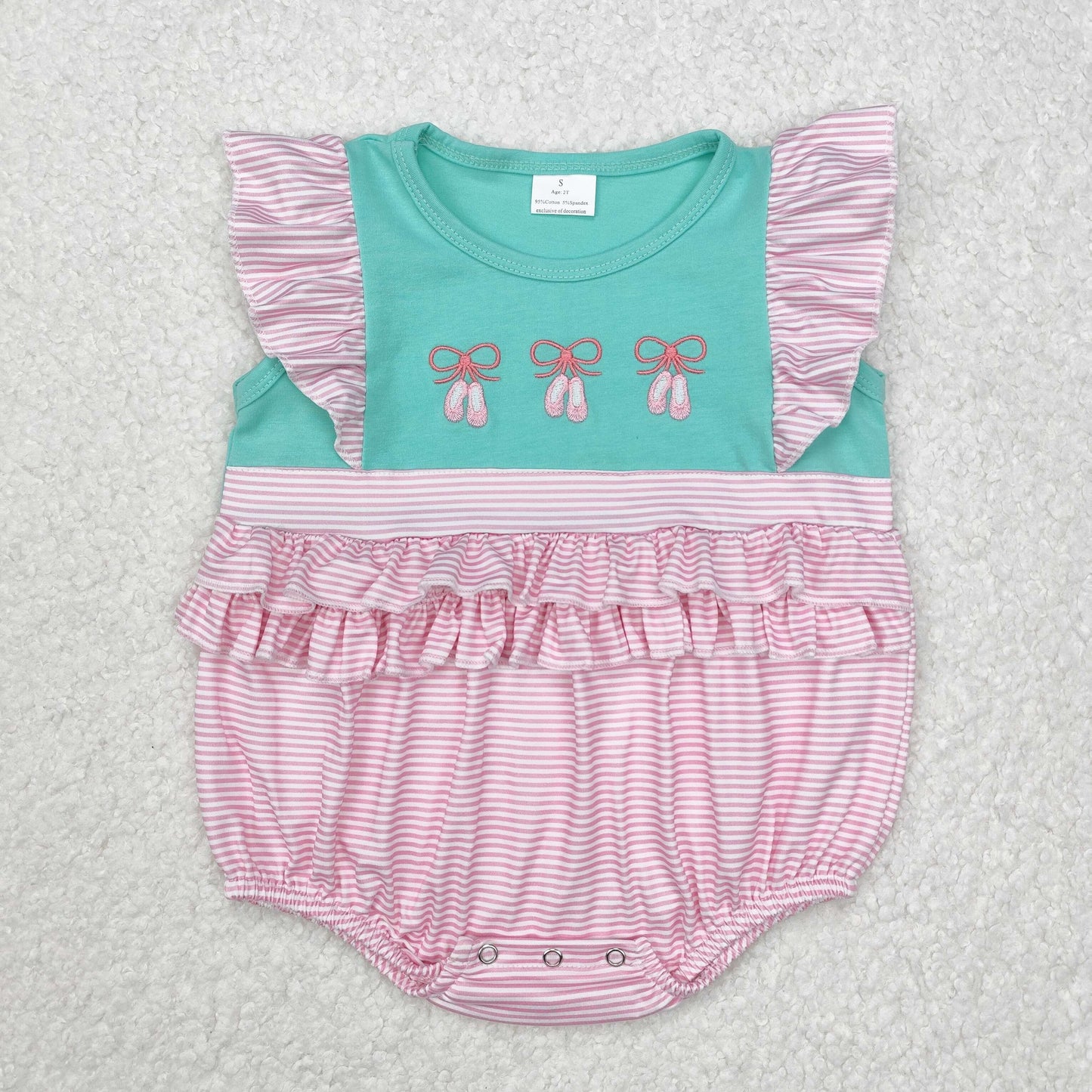 RTS NO MOQ ETA 5/7days arrived SR2326 Embroidered bow pattern ballet shoes pink striped camisole jumpsuit