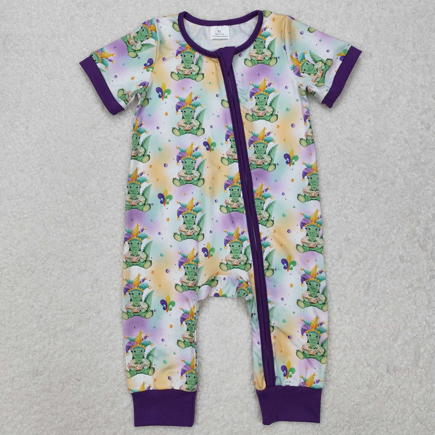 RTS NO MOQ Sibling baby Girls Boys clothes Mardi gras short sleeve rompers