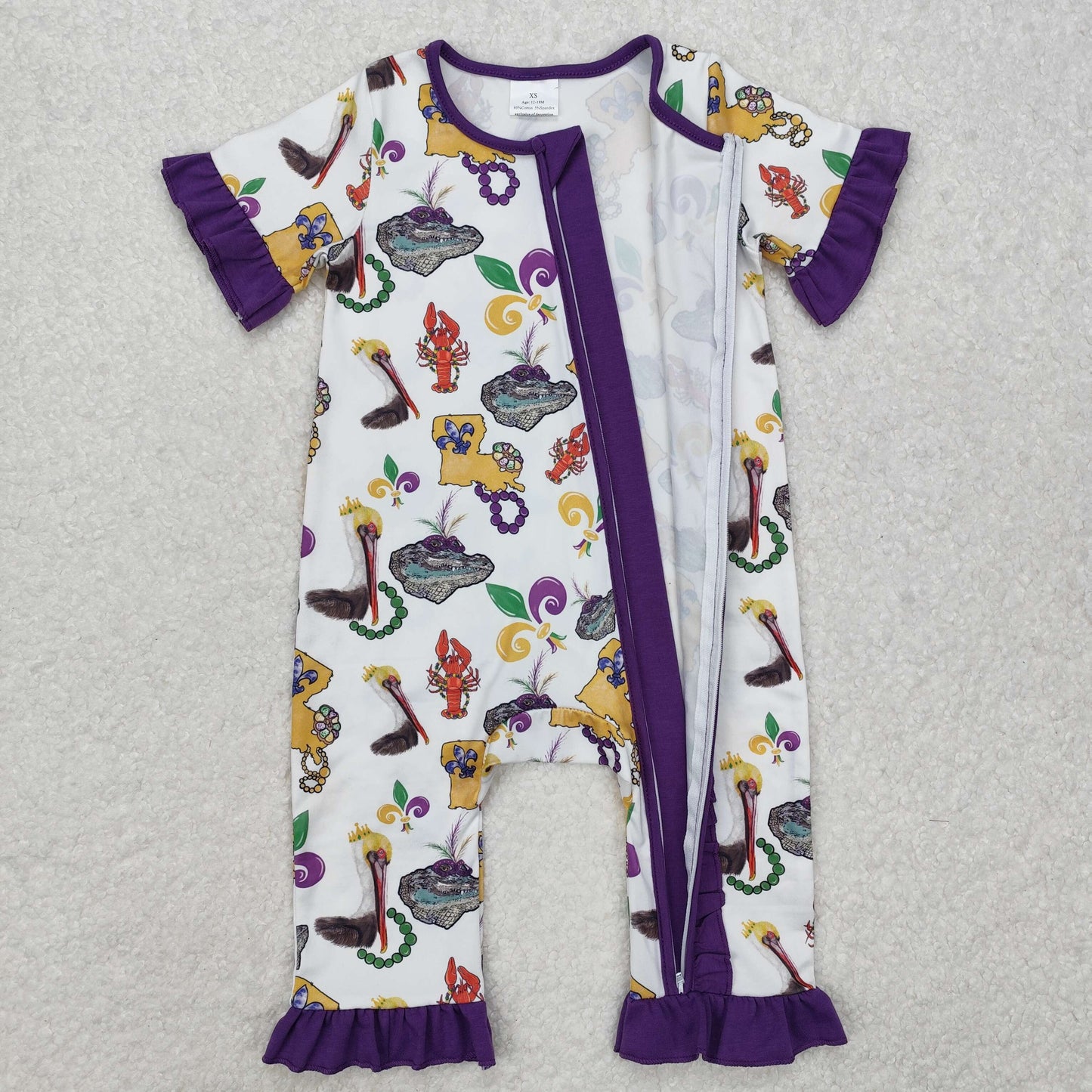 RTS NO MOQ Sibling baby Girls Boys clothes Mardi gras short sleeve rompers