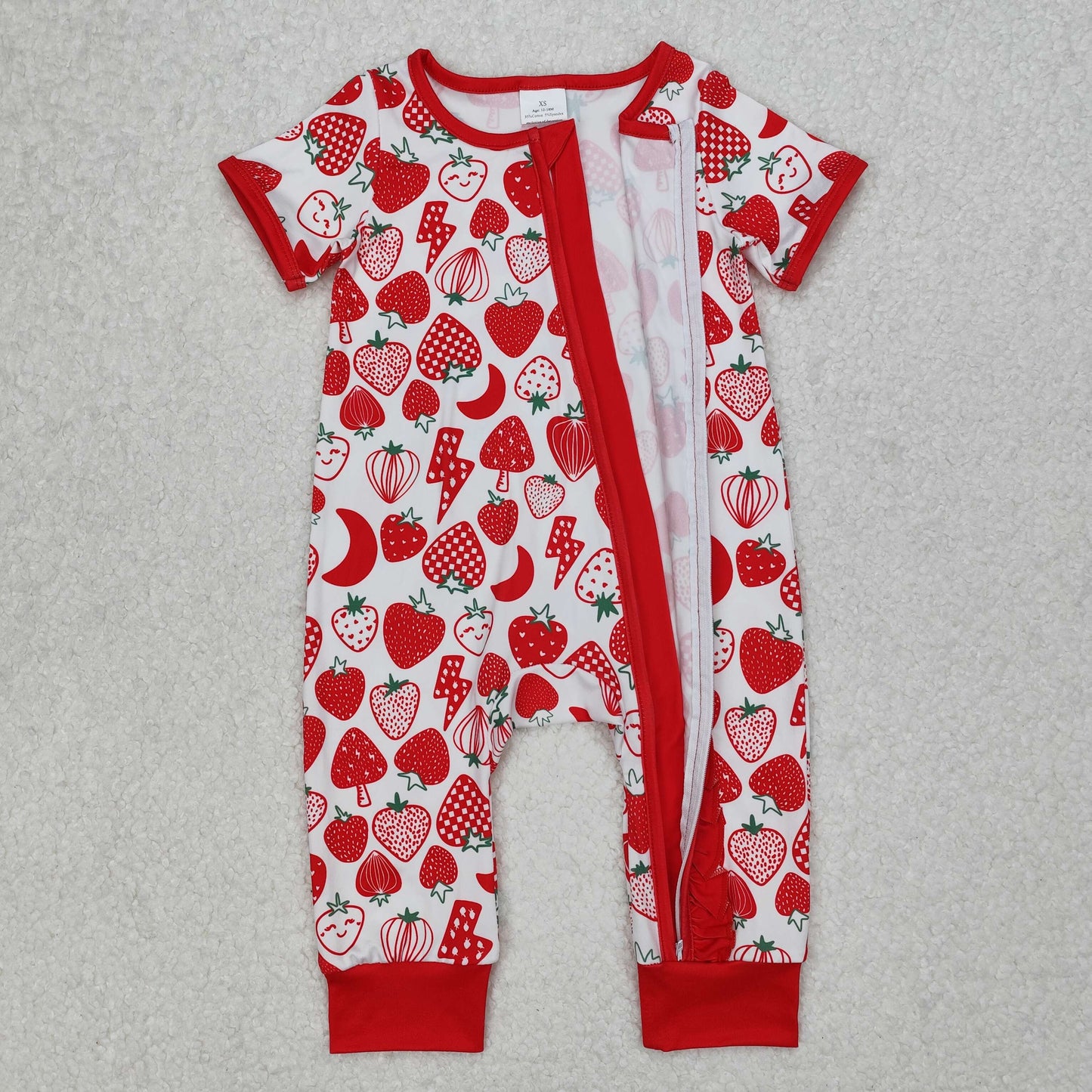 RTS NO MOQ ETA 5/7days arrived SR2500 strawberry lightning red lace white zipper short-sleeved jumpsuit