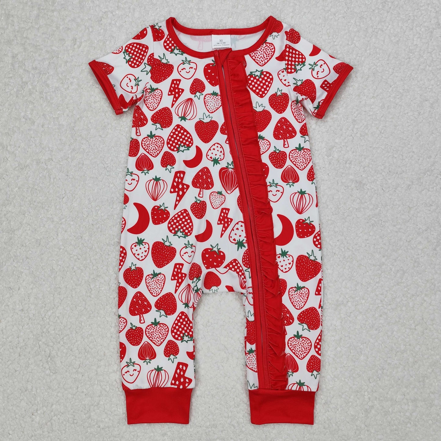 RTS NO MOQ ETA 5/7days arrived SR2500 strawberry lightning red lace white zipper short-sleeved jumpsuit