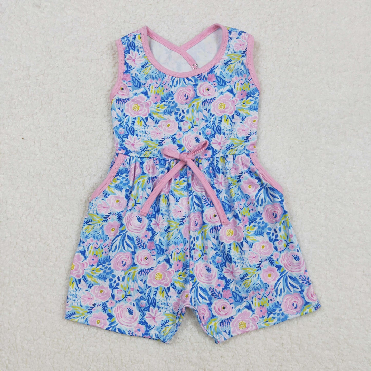 RTS NO MOQ ETA 5/7days Arrived SR2521 Flower leaves rose red bow sleeveless jumpsuit