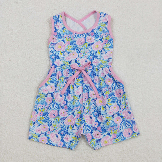 RTS NO MOQ ETA 5/7days Arrived SR2521 Flower leaves rose red bow sleeveless jumpsuit