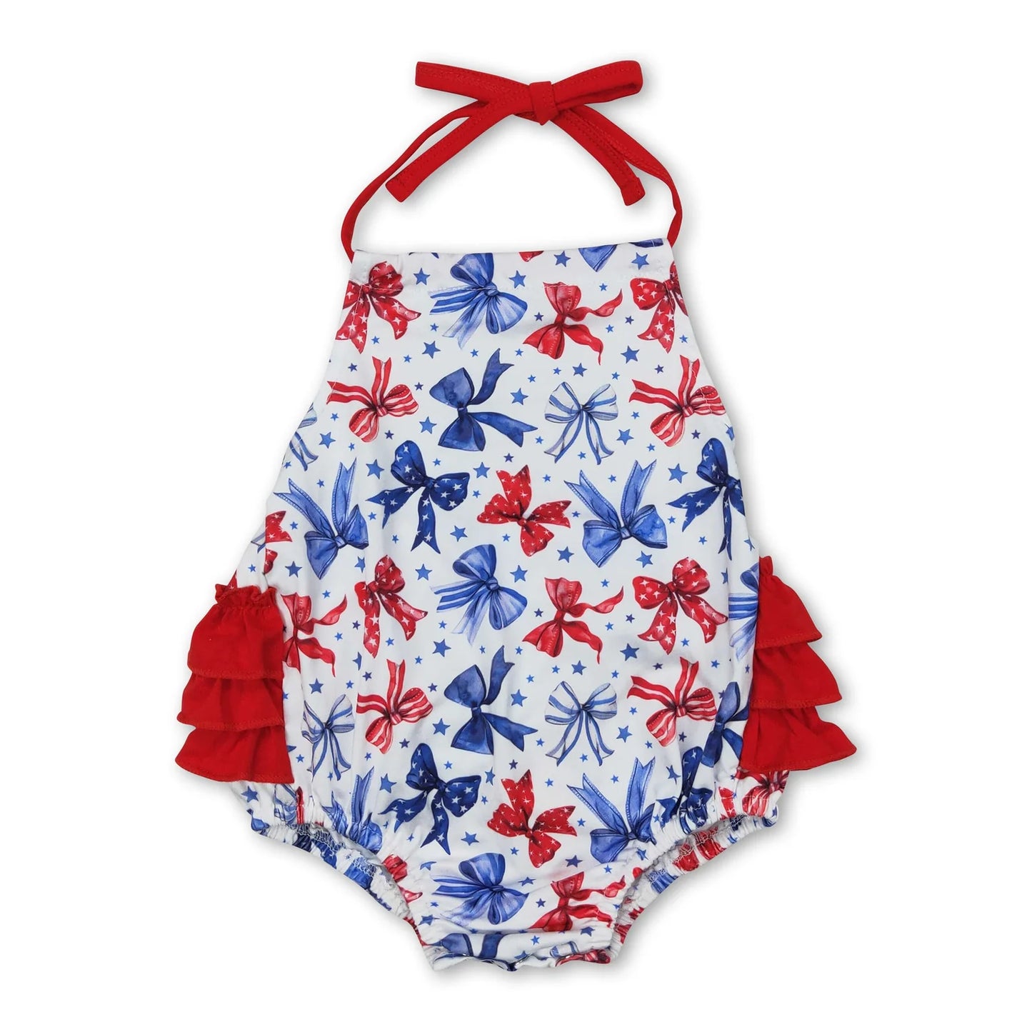 RTS NO MOQ Sibling milk silk Baby Girls 4th Of July Bows Tunic And Shorts Clothes Set Rompers Dress