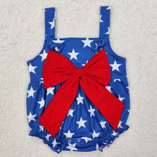 RTS NO MOQ ETA 5/7days arrived SR2607 National Day star red bow blue vest jumpsuit