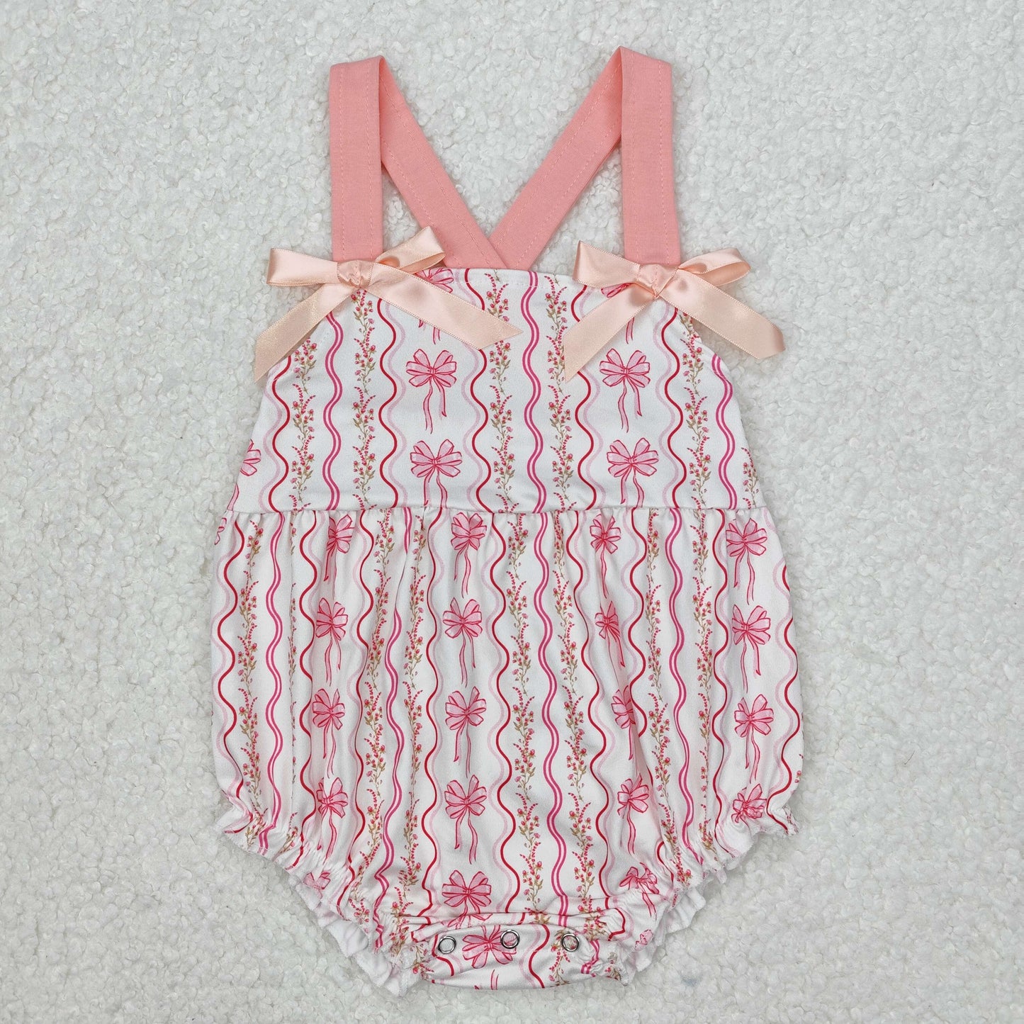 RTS NO MOQ ETA 5/7days arrived SR2704 Pink bow small floral wavy vertical stripes lace white camisole jumpsuit