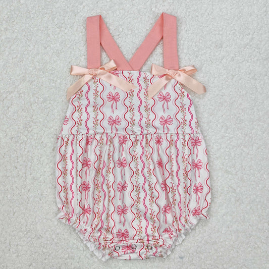 RTS NO MOQ ETA 5/7days arrived SR2704 Pink bow small floral wavy vertical stripes lace white camisole jumpsuit
