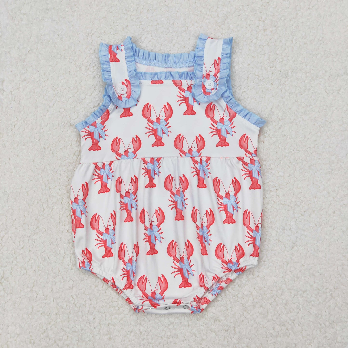 RTS NO MOQ ETA 5/7days arrived SR2710 Blue bow pattern crayfish white vest jumpsuit