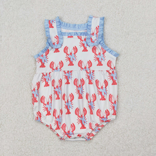 RTS NO MOQ ETA 5/7days arrived SR2710 Blue bow pattern crayfish white vest jumpsuit