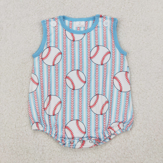 RTS NO MOQ SR2743 Baseball stripe blue and white vest jumpsuit
