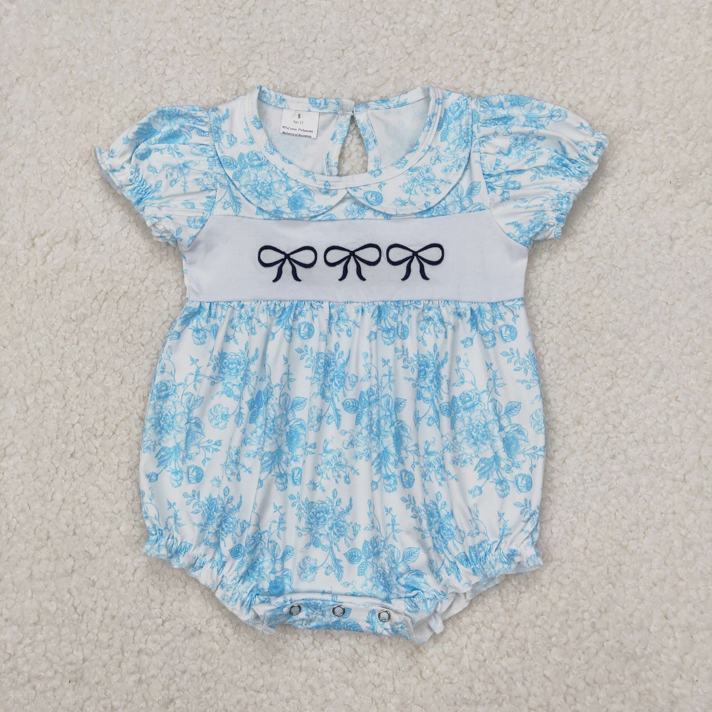 RTS NO MOQ ETA 5/7days arrived SR2784 White short-sleeved jumpsuit with embroidered bow pattern and flower doll collar