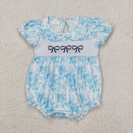 RTS NO MOQ ETA 5/7days arrived SR2784 White short-sleeved jumpsuit with embroidered bow pattern and flower doll collar