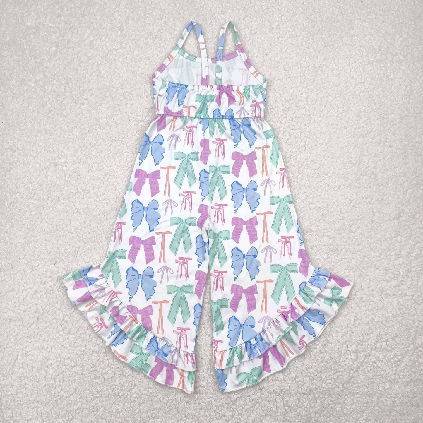 RTS NO MOQ SR2847 Colorful bow pattern white suspender jumpsuit